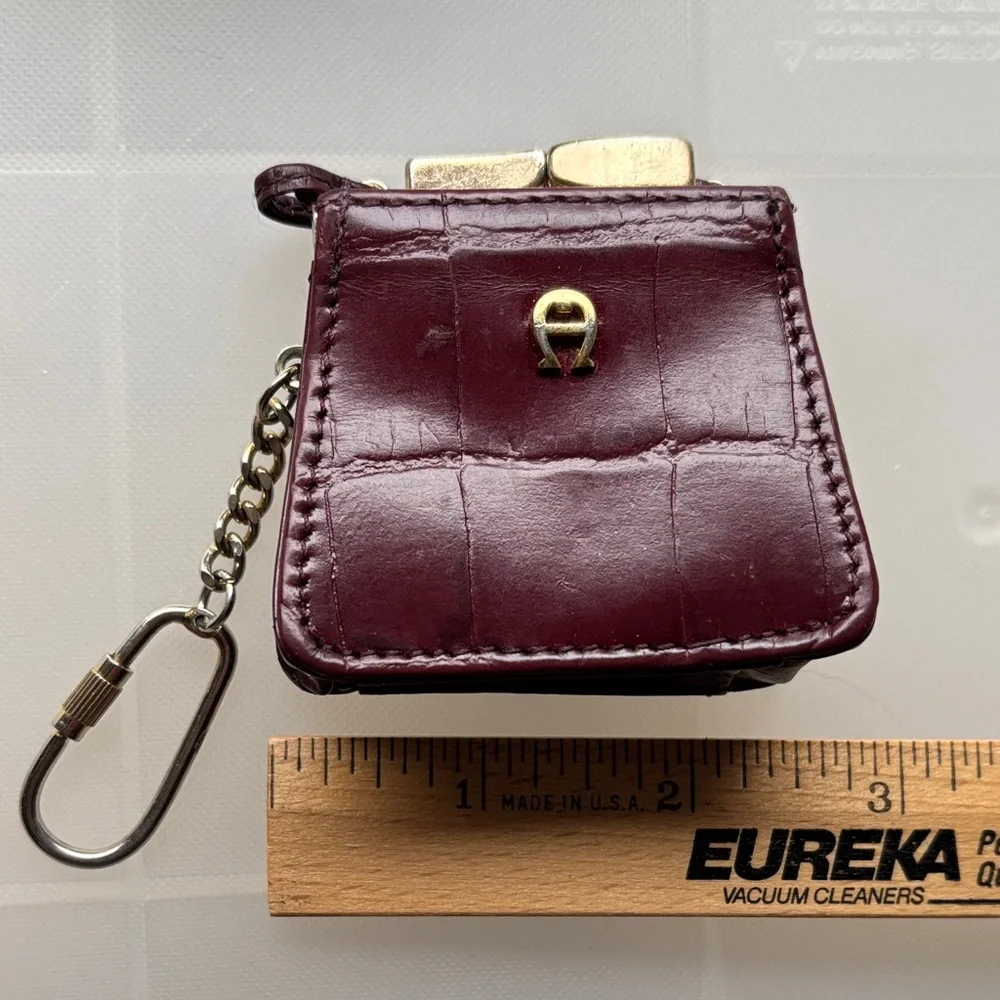 🔴New Etienne Aigner Mini Burgundy & Gold Tone Keychain Purse/Bag